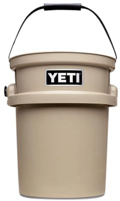 YETI LoadOut 5 Gallon Heavy Duty Bucket, Tan | Ultra-Durable Plastic Bucket with HeftyHauler Handle & Non-slip Base for Fishing, Camping, Boating & Cleaning Gear