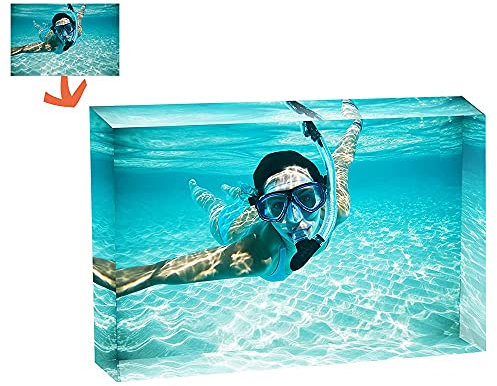 RENJIELI Personalisierter Acryl-Fotorahmen, individueller Fotoglasblock mit eigenem Bild und Text, Geschenke für Freunde, Familie, Geburtstag (4 x 6 Zoll) Little Surprise