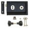 Haven Heritage Deadbolt Door Lock Cast Iron Knobs/Handle - Shed Llock, Garden Gate Lock with Key, Rim Lock Door Knobs, Gate Dead Bolts with Keys Rim Lock Set 6 x 4 (Lock + Black Plastic Handle)