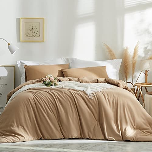 Lanqinglv Duvet Cover Set King Size Khaki Plain Bedding Set Ultra Soft Microfiber Quilt Cover 220x240 cm with Zipper Closure and 2 Pillowcases 50x75 cm
