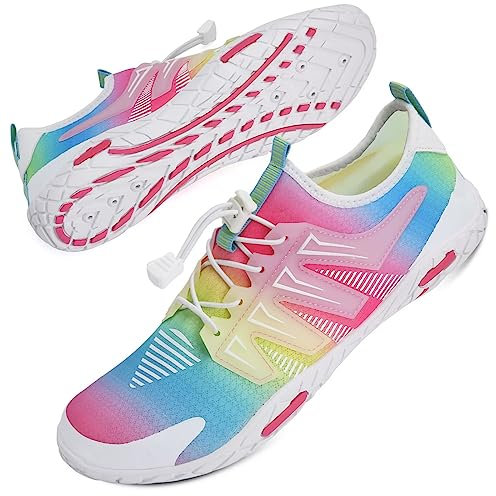 Mabove Strandschuhe Wasserschuhe Damen Schnell Trocknen Surfschuhe Schwimmschuhe Aquaschuhe Badeschuhe Barfussschuhe (Regenbogen 1004,41 EU)