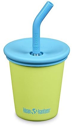 Klean Kanteen Kid Cup Tasse en acier inoxydable avec couvercle en paille Motif poire 284 ml