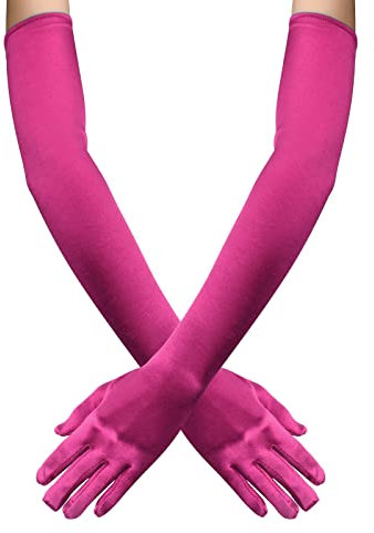 55 CM Gant Long en Satin, Gants pour Femmes de Style 1920, 7 Couleurs Gant de Soirée, Gants de Coude pour Opéra Mariage Remise de Diplôme Fête (Rose Rouge)