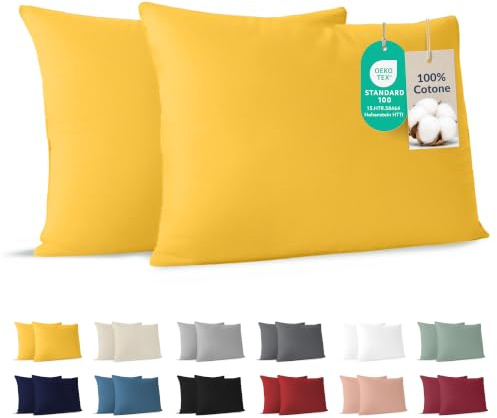 Dreamzie Kissenbezug 50x70 (Set mit 2) - 100% Jersey Baumwolle 150 g/qm Kissenbezüge -Gelb - Für Kissenbezug 70x50 - Kissenhülle - Resistent und Hypoallergen