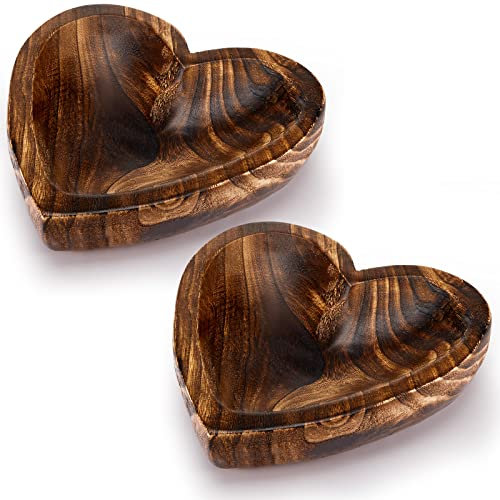 Didaey 2 cuencos decorativos de madera en forma de corazón de 8 x 8 x 2 pulgadas para masa de acacia, caramelos, frutas, plato de corazón de madera para decoración del día de San Valentín, centro de