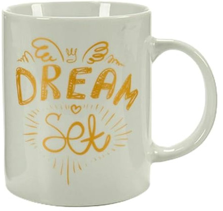 BigBuy Home Mug Dream Porcelaine, Doré, Blanc, 330 ml, 24 unités