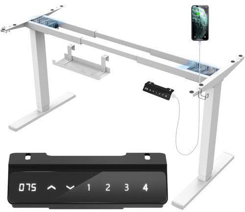 JUMMICO Dual-Motor Tischgestell Höhenverstellbar mit USB-Buchse und Kabelwanne, Elektrisch Höhenverstellbarer Schreibtisch Gestell mit Rollen (Weiß)