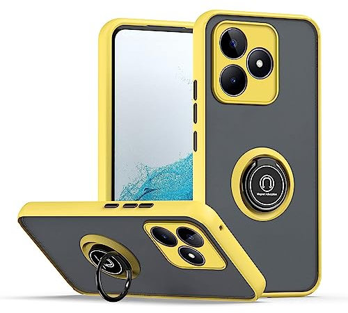 XINYEXIN Funda para Realme C53 / Realme C51, Funda con Soporte de Anillo, TPU + PC Translúcido Anti- Arañazos Carcasa Protectora Antigolpes Case Cover - Amarillo