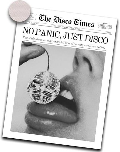 iHery Ungerahmte trendige Disco-NewsPaper Wandkunstdrucke, 30,5 x 40,6 cm Leinwand-Kunstdrucke, Kirsch-Discokugel-Schlagzeile, Poster, New York Nachrichten, Magazin-Cover, Kunst, Wohnheim, Wohnzimmer,