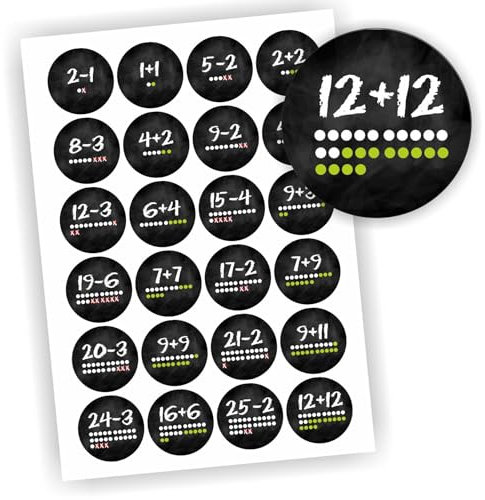 24 Aufkleber 1-24 Advent Adventskalender Zahlen Weihnachten Rechnen Mathe Schwarz Tafel 2
