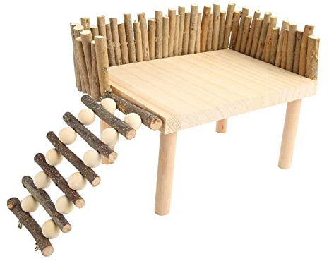 Hamstergehege Plattform Kleintier Klettergerüst Baumzweig Kletterleiter Kletterplattform Holztier Spielplatz Kleintier Aktivitätsset mit Leiter mit Zaun für Hamster, Goldhamster