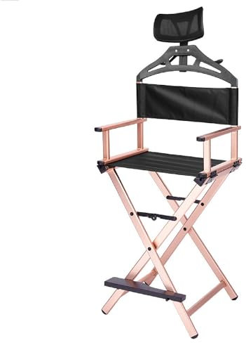 SiHmai Chaise De Tabouret De Maquilleur Pliable Extra Haute, Chaise De Réalisateur Haute Portable avec Appui-Tête, pour Camping, Vanité De Salon De Studio,Rose Gold