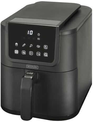 BOURGINI Friteuse à air avec revêtement céramique (PFAS, C6, PFHxA, PTFE, PFOA et BPA), 5 litres, taille étroite, 35 % compacte, 1500 W, idéale pour un usage non domestique
