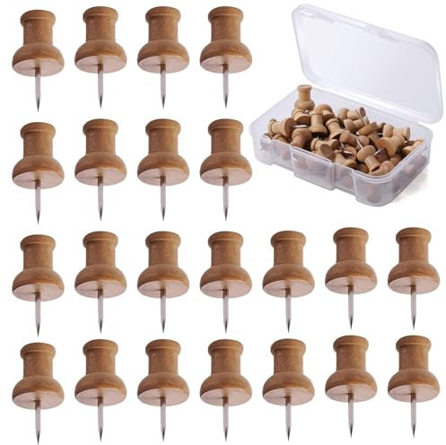 100 Stück Holz-Pinnnadeln, Kartennadeln, Markierungsnadeln, Pinnwandnadeln, rostfreie Reißzwecken, Reißzwecken, Holz-Reißzwecken mit Aufbewahrungsbox, Reißzwecken, Holzkartennadeln für Schule, Büro,