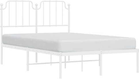 vidaXL Bettgestell, Bettrahmen mit Lattenrost Metallbeinen, Bett Gästebett mit Kopfteil, Metallbett Doppelbett Schlafzimmerbett, Weiß 120x200cm Metall