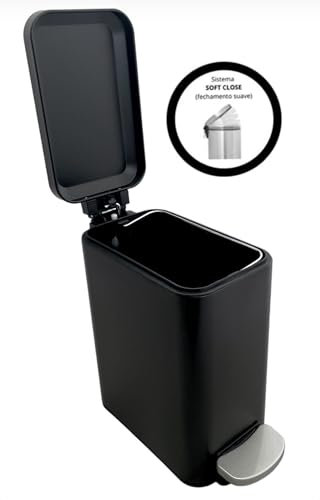 Globalmix Papelera de baño, papelera de cocina de 6 litros con pedal y tapa de cierre suave, papelera rectangular pequeña para baño, cocina, dormitorio y oficina (Negro)