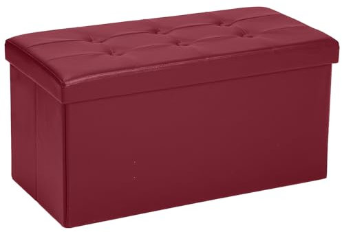 COSYLAND Sitzhocker mit Stauraum, Faltbare Sitzbank, Sitztruhe aus Kunstleder, gepolstert Sitzwürfel Fußhocker Aufbewahrungsbox mit Deckel, für Wohnzimmer Schlafzimmer, 76 * 38 * 38 cm(Dunkelrot)