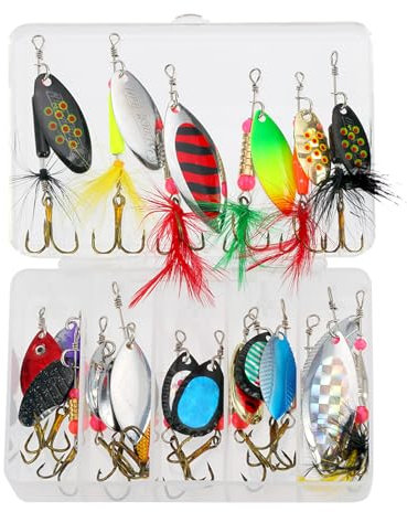 Mavicen 20 Pièces Kit de Leurre de Pêche Spinnerbaits, Leurres de Pêche en Métal, Trout Spoons pour Eau de Mer d'eau Douce, Kit d'appâts de Pêche Portable avec Boîte 2.3-6.5g