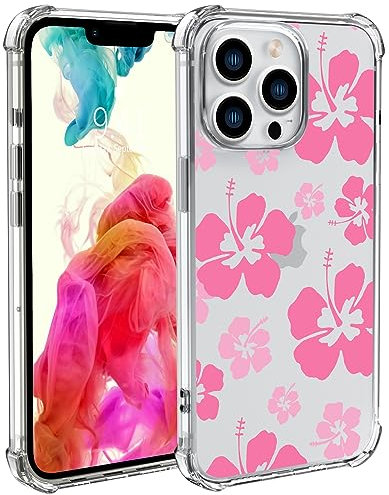 Wihytec Pink Hibiscus Flower Phone Case for iPhone 11 Hibiscus Case Cover Clear Phone Case w/Four Corner Reinforced Shockproof Girly Women Phone Cover Transparent