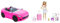 Barbie Convertible 2-Seater Vehicle, Pink Car with Rolling Wheels & Realistic Details & Doll and Accessories, “Malibu” Travel Set