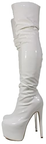 WILDKATZEN Damen Overknees Lack Stiefel Stretch Boots mit Plateau Stiletto Absatz