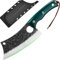 FULLHI Coltello da macellaio con fodero, coltello da cuoco serbo Tang, coltello da verdure con mannaia in acciaio al carbonio per esterno, campeggio (Verde, 28,6cm)