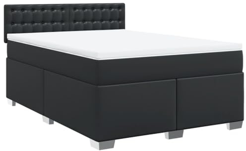 vidaXL Boxspringbett, Polsterbett Bett mit Matratze, Bettgestell mit Kopfteil Lattenrost, Doppelbett für Schlafzimmer, Schwarz 140x190cm Kunstleder