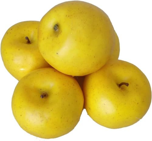 Mela decorativa artificiale, frutta in plastica, frutta artificiale, frutta sintetica, frutta per decorazione, vetrina, casa, cucina, feste, hotel (mela - giallo, 5 pezzi (20-40 grammi)