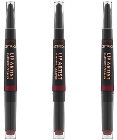 Catrice Lip Artist Matte Lipstick & Liner, Nr. 040, Rot, hochpigmentiert, farbintensiv, matt, vegan, ohne Parfüm, ölfrei, ohne Alkohol, 3er Pack (3x1.74g)