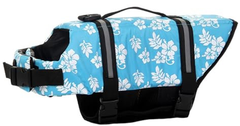 FANSU Gilet de Sauvetage pour Chien avec Poignée, Gilet de Sauvetage Réglable pour Chiens de Petite, Moyenne et Grande pour Sécurité de l'eau Plage, Piscine (L,Fleur Bleue)