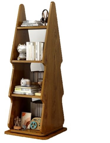 Bibliothèque en bois rotative à 360° en forme de sapin de Noël pour bureau, salon, bibliothèque sur pied (marron)