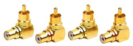 Voluty Tek 90 Degree RCA Adapter Male to Female Right Angle RCA Adapter Audio Video Connector for Sound Systems 4pcs