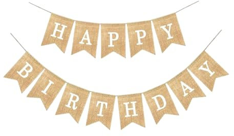 Rmerasor Happy Birthday Girlande Banner, Happy Birthday Girlande Leinen, Vintage Leinen Geburtstag Deko, Vintage Geburtstag Wimpelkette, geburtstagsbanner für Party Dekoration