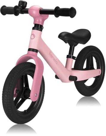 lionelo Toni Draisienne Enfants de 18 Mois à 30 kg, Roues en Caoutchouc PU 25 cm, Repose-Pieds Panier Siège et Guidon Réglables, Poignée Antidérapante, Poids Léger 2,3 kg, Sonnette (Pink)
