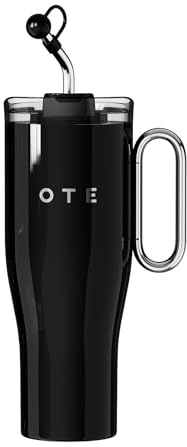 OTE 40 oz Tumbler with Handle and Straw Lid, Reusable Water Bottle, Double Wall Vacuum Stainless Steel Insulated Tumbler for Hot/Cold Beverages(Black)