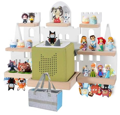 Givilio Tonie Shelf for Toniebox, Castle Tonie Shelf,Tonie Figures Tonie Storage,Magnetic Wooden Floating Shelves Compatible with Tonie Box Player Character for Kids Room (White)