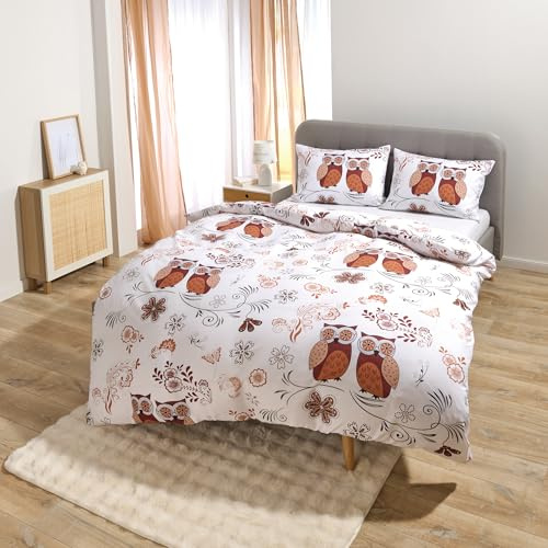 Coopers of Stortford - Owl Duvet Set with Pillowcases - Reversible Bedding with Blossom and Grass Print - Soft Easy Care Polyester - Single, Double & King Sizes (Singe)