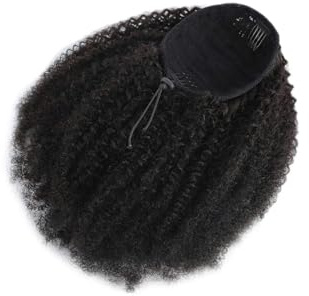 Natural Afro Kinky Curly Drawstring Ponytail Human Hair Extensions 12-24inch Long Clip In Ponytail Extension Stunning Look(18inches)
