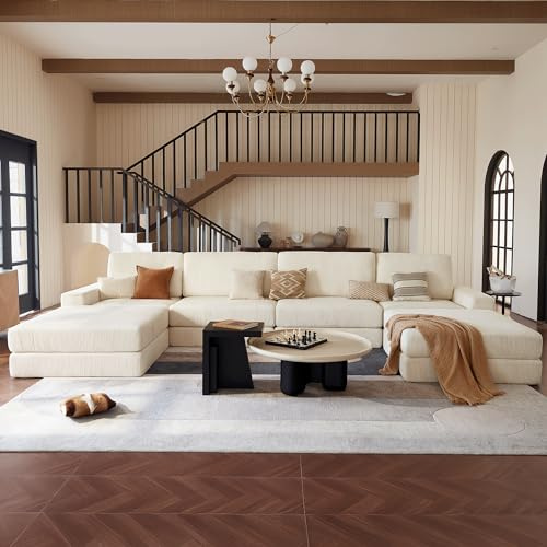 Modulares Boneless Sofa, 408cm Übergröße Umwandelbares Schlafsofa, Bequemes U-förmiges Ecksofa Mit Tiefer Sitzfläche, Cord Bodensofa Mit Memory-Schaum Für Das Wohnzimmer, Kein Zusammenbau Erforde