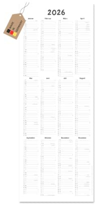 PuK Wandkalender 2026 DIN Lang A2 (297x790 mm) | Monatskalender mit Feiertagen & Kalenderwochen | Hochformat zum Aufhängen | Optional mit magnetischen Holz-Posterleisten (ohne Posterleiste)