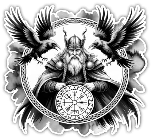 Samunshi® Odin mit Huginn und Muninn Aufkleber Autoaufkleber für Motorrad Fahrrad Roller oder Auto Wohnmobil SUV Geländewagen Wikinger Sticker Dog Dogo 10x10cm