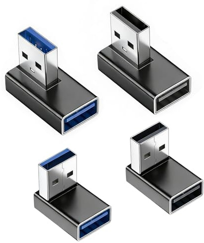 Bpzmm 4 Piezas Adaptador USB 3.0 en Ángulo de USB 90 Grados, Adaptador USB A Macho a Hembra, Transferencia de Datos 5 Gbps, Conectores en Ángulo para PC, Portátil y Teléfono