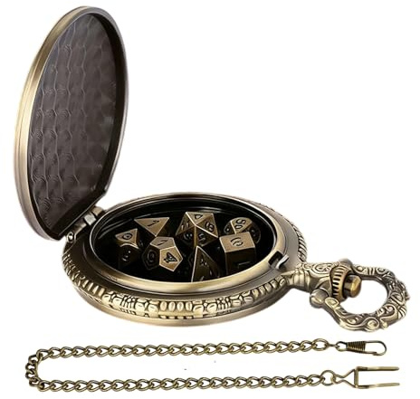 Générique Mini-Würfelspiel – Kompaktes Set mit 7 Teilen, Spielwürfel aus Zink, Rollenspiel-Sammlung mit Aufbewahrung in einem Taschenuhrgehäuse | Metallspielzeug für Gesellschaftsspiele, Vo