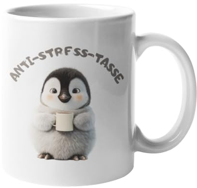 Anti Stress Tasse „Pinguin“ – Kaffeetasse/Teetasse 325 ml, süße Geschenkidee, Tiermotiv für Büro & Homeoffice