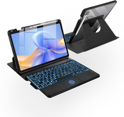 Tastatur Hülle für Samsung Galaxy Tab S10 Lite/S10 FE/S9 FE 10.9 Zoll | 7-Farben Beleuchtung Keyboard Cover mit Stifthalter & Touchpad, Deutsch QWERTZ Layout Abnehmbar Drehbar Tastatur