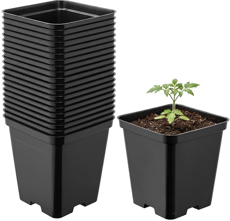 Garronda Pflanztopf Kunststoff 9 x 9 x 9,6 cm (0,5L) 20er Set eckig mit Drainagelöchern Blumentopf robust Pflanzentopf für Garten Gewächshaus Balkon Anzucht Innen Außenbereich Schwarz GD-0199