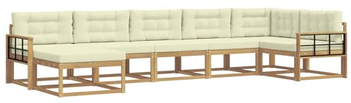 vidaXL Outdoor-Sofagarnitur mit Kissen 7 pcs Weiß und Creme, Moderner Garten-Sofa, Flexible Sitzgelegenheit, wetterfestes Set für Entspannung im Hinterhof