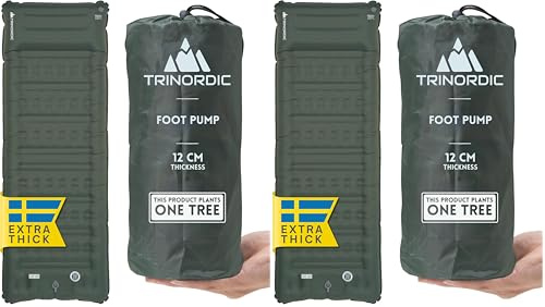 Trinordic Extradicke Aufblasbare Isomatte - 12cm Dick & 70cm Breit mit Fußpumpe & Kissen - Camping Luftmatratze mit Kleines Packmaß für Outdoor, Wandern & Bikepacking (Packung mit 2)