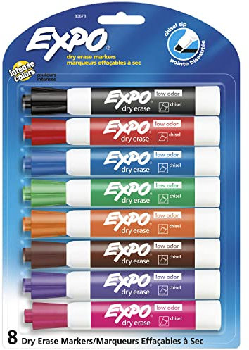 EXPO 80678 Low-Odor Dry Erase Markers, Chisel Tip, Assorted Colors, 8-Count