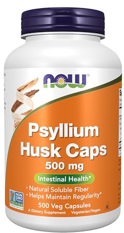 NOW Foods Supplements, Psyllium Husk Caps 500 mg, Non-GMO Project Verified, Natural Soluble Fiber, Intestinal Health*, 500 Veg Capsules